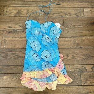 NWT Staud Naveah Ruched Polka Dot Ruffled Mini Dress